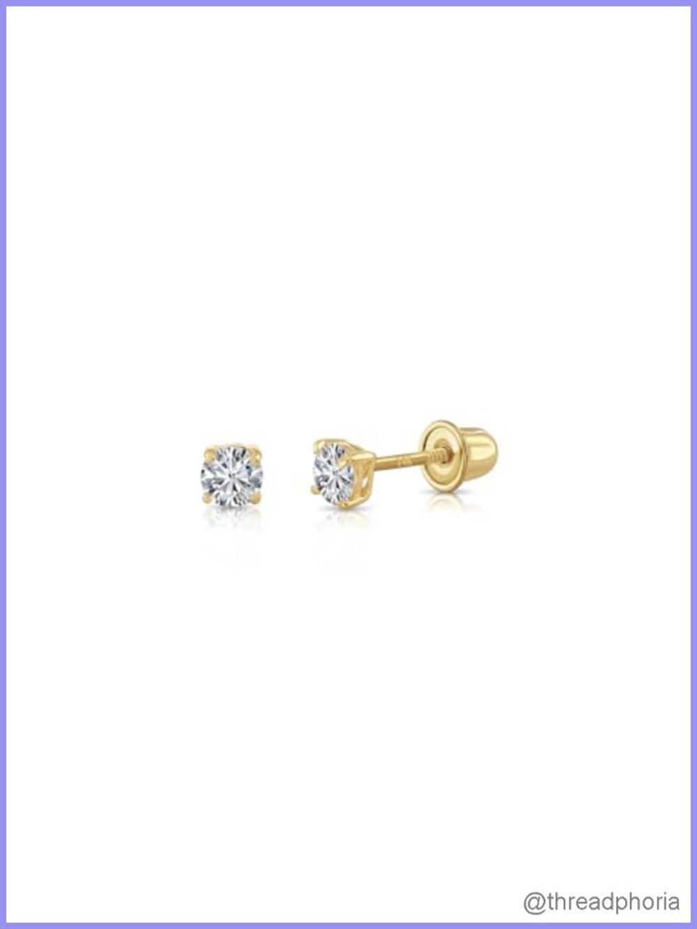 14k Yellow Gold Solitaire Round Cubic Zirconia Stud Earrings Screw-backs